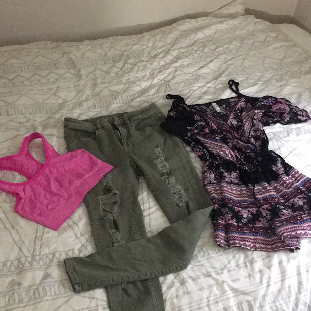 Jeans, romper, bathing suit top